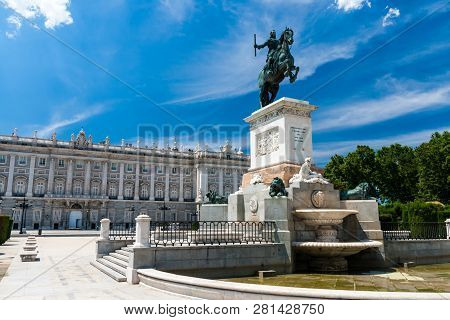 Plaza De Oriente In The Center Of Madrid In Spain, In Summer