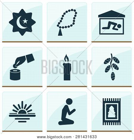 Holiday Icons Set With Maghrib, Prayer, Candle Room  Elements. Isolated  Illustration Holiday Icons.