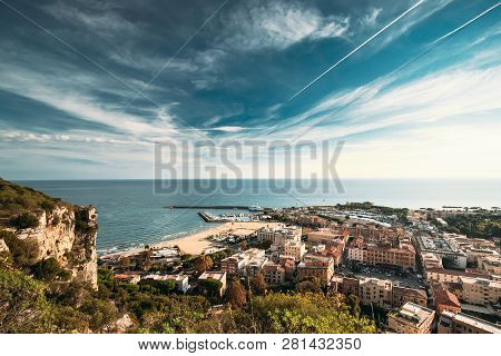 Terracina, Italy. Top View Of Terracina And Tyrrhenian Sea In Sunny Day.