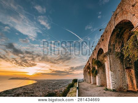 Terracina, Italy. Remains Of Temple Of Jupiter Anxur During Sunset.