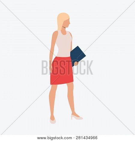 Blondie Girl Holding Document Folder. Freelance, Working, Open Space. Can Be Used For Topics Like Pr