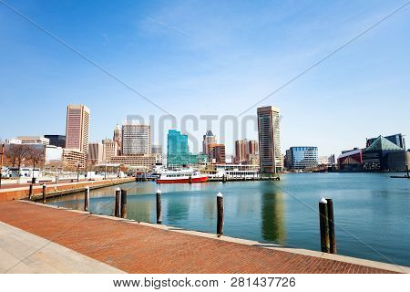 Baltimore Inner Harbor Marina And Skyscrapers, Usa