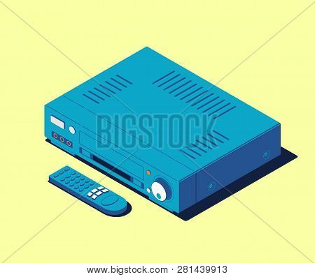 Old Video Cassette Recorder In Isometric Style. Vector Illustration Of Vintage Musical Equipment.