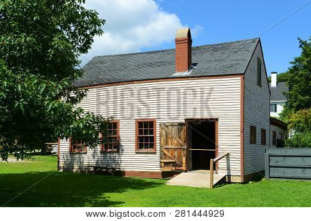 Stable was built in 1890 at Strawbery Banke Museum on August 18, 2014 in Portsmouth, New Hampshire, USA.