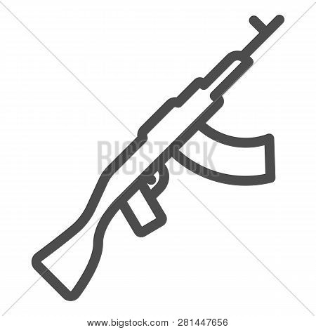 Kalashnikov Machine Gun Line Icon. Ak47 Vector Illustration Isolated On White. Weapon Outline Style 