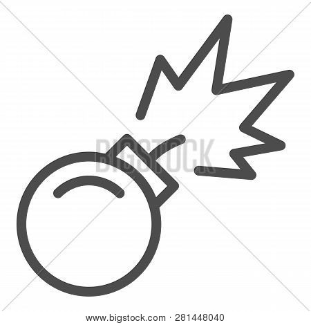 Bomb With Bickford Fuse Line Icon. Bomb With Lit Fuse Vector Illustration Isolated On White. Boom Ou