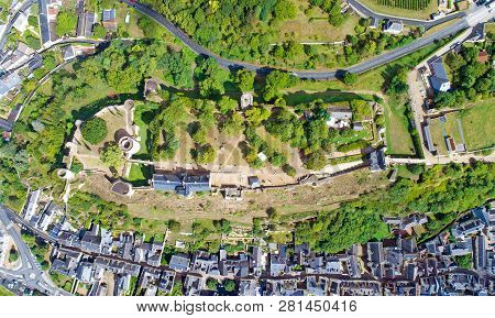 High Angle View Of Chinon Castle In Indre Et Loire, France