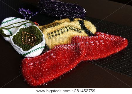 Great Hand-knitted Patterned And Multi-colored Booties Socks,anatolian Handicrafts, Turkey,hand Knit