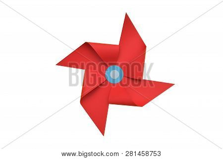 Decorative Red Paper Winde Vane Isolated. Design Element For Birthday, Party, Greeting Card.