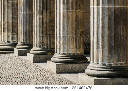 Columns In Row - Base Of Pillars , Courthouse Historic
