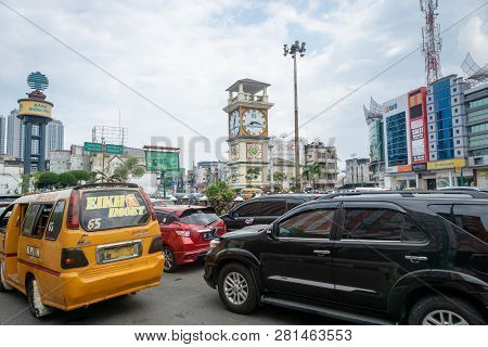 Medan, Indonesia - January 2018: Medan Street And Traffic In The Central Area In Medan, North Sumatr