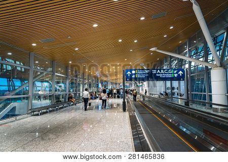 Kuala Lumpur, Malaysia - January　2019: Kuala Lumpur International Airport Departure Gate Area. Klia 