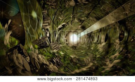 Sci-fi painting. The High Frontier. O'Neill cylinder. 3D rendering
