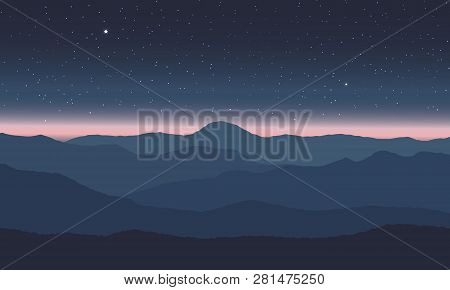 Star On Sky In Mountain. Vector Illustration