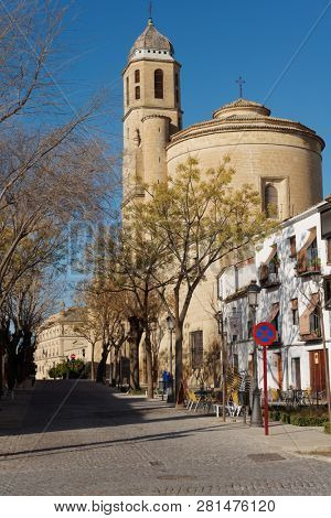 UBEDA, SPAIN - JANUARY 7, 2013: Street leading to Sacra Capilla del Salvador, the Chapel of the Savior. Built in 16th century, the temple is specially mentioned in UNESCO World Heritage description