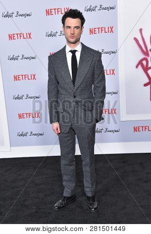 LOS ANGELES - JAN 28:  Tom Sturridge arrives for the Netflix 'Velvet Buzzsaw' Premiere on January 28, 2019 in Hollywood, CA                
