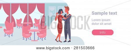 Elegant Couple Dancing Together Man Woman Lovers Modern Restaurant Interior Banqueting Luxury Hall M