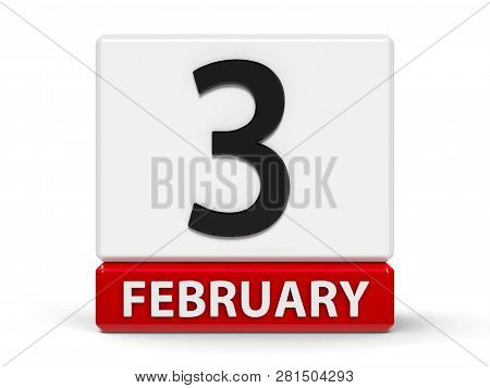 Red And White Calendar Icon From Cubes - The Third Of February - On A White Table, Three-dimensional