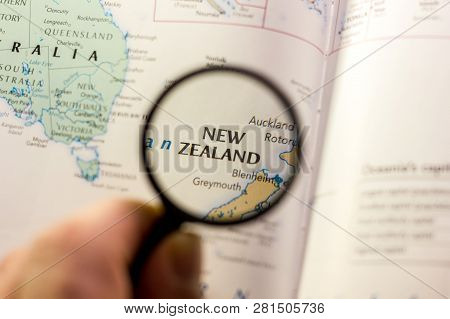 Ivanovsk, Russia - January 24, 2019: New Zeland On The Map Of The World