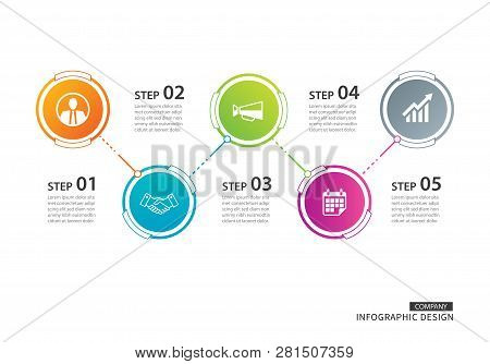 5 Circle Timeline Infographic Template Business Concept Background. Vector Can Be Used For Workflow 