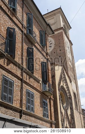 Chivasso, Turin, Piedmont, Italy: Facade Of The Medieval Cathedral