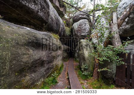Sandstone Errant Rocks Labyrinth In The Table Mountain In National Park In Poland