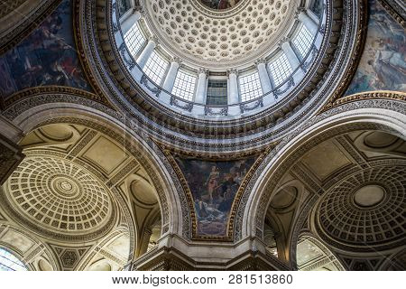 Paris, France, May, 2018: Interior Views Of The Pantheon Building In Paris