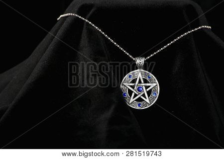 Silver Pendant With Blue Diamonds On Black Velvet, Jewelry, Object, Object, Female