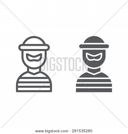 Robber Line And Glyph Icon, Burglar And Criminal, Bandit Sign, Vector Graphics, A Linear Pattern On 