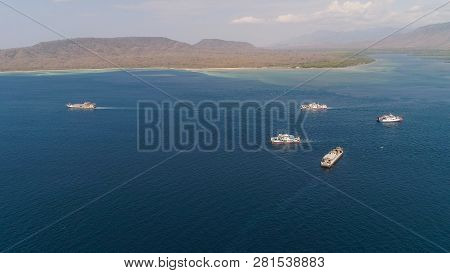 Public Ferry Ships Carrying Passengers From Gilimanuk Harbour Ferry Port In Bali Island To Ketapang 