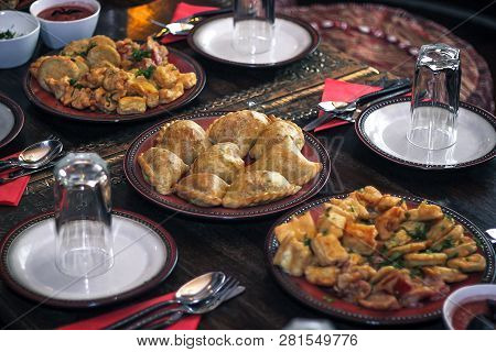 Samosa On A Middle Eastern Served Table