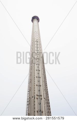 Helsinki, Finland - October 12, 2018: Amusement Park Linnanmaki In Helsinki, Finland. Ride Tower Kin