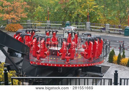 Helsinki, Finland - October 12, 2018: Amusement Park Linnanmaki In Helsinki, Finland. Ride Magia