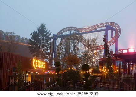 Helsinki, Finland -october 12, 2018: The Carnival Of Light Event At The Linnanmaki Amusement Park In