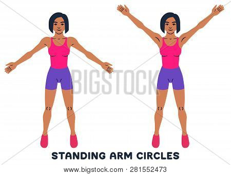 Standing Arm Circles. Sport Exersice. Silhouettes Of Woman Doing Exercise. Workout, Training.
