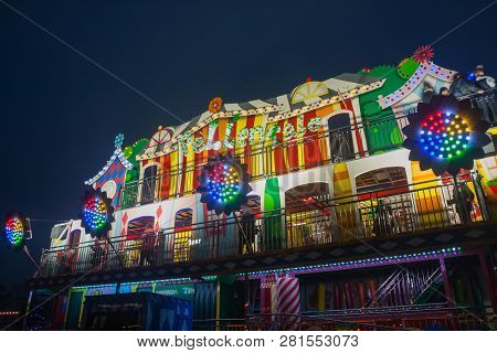 Helsinki, Finland -october 12, 2018: The Carnival Of Light Event At The Linnanmaki Amusement Park In