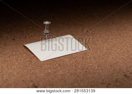 Horizontal Cork Board With Many, Sticky Notes Pinned