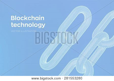 Block Chain. Crypto Currency. Hyperlink Chain. Blockchain Concept. 3d Wireframe Chain With Digital C