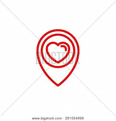 Love With Traveling Pin Location Icon. Simple Heart Illustration Line Style Logo Template Design.