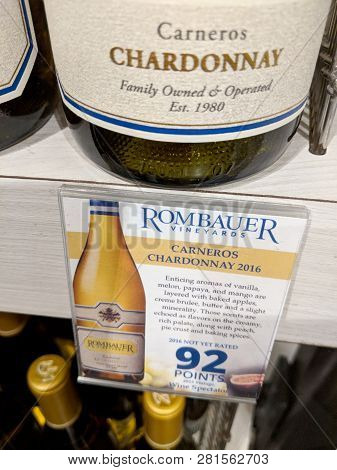 Waikiki - June 8, 2018:  Rombauer Vineyard Carneros Chardonnay 2016 On Display In Store Rated 94 Poi