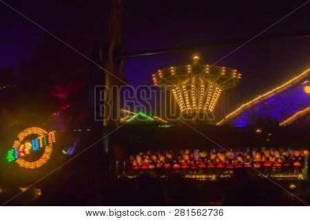 Helsinki, Finland -october 12, 2018: The Carnival Of Light Event At The Linnanmaki Amusement Park In