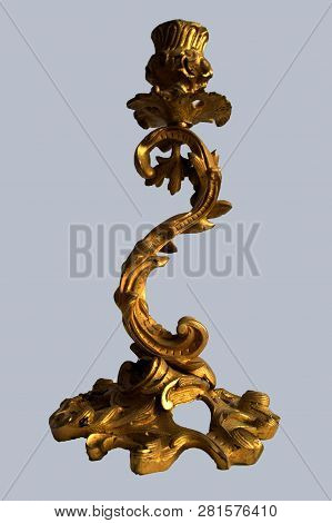 Antique Gilded Candlestick. Bronze 19th Century. Bright Golden Color.