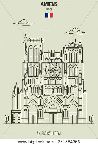 Amiens Cathedral In Amiens, France. Landmark Icon In Linear Style
