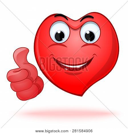 Emoticon Heart Shaped Face Showing Thumb Up. Emoji Thumb Up. Laik. Cool. Vector Illustration