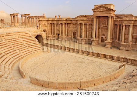 Ruins Of The Ancient Amphitheater In Palmyra On Syrian Desert (shortly Before The War)