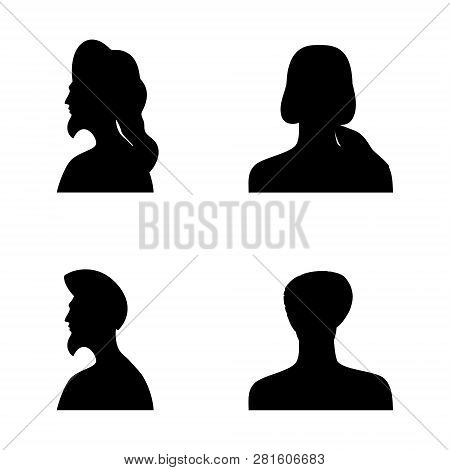 Human Head Silhouettes In Different Hats. Set 3