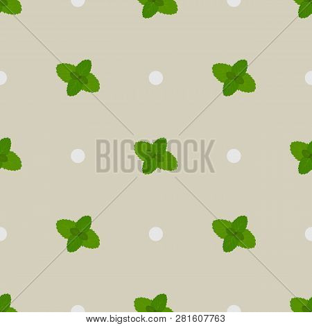 Herb Background. Seamless Pattern With Green Mint Leaves