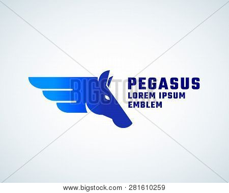 Pegasus Absrtract Vector Sign, Symbol Or Logo Template. Horse Head With Wings Silhouette Emblem With