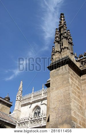 Granada, Spain - July 16, 2011: The Gothic Cathedral Of The Incarnation In Granada, The Architectura