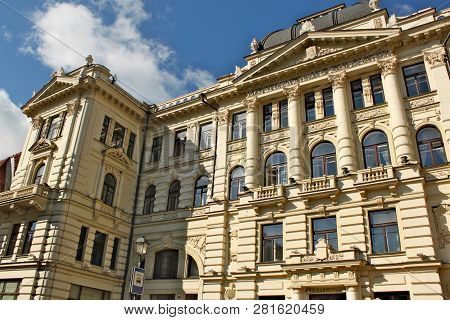 Building Of National Philharmonic In Capital Of Lithuania Vilnius. The Old Architucter With Beautifu